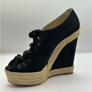 CHRISTIAN LOUBOUTIN Black Suede Platform Wedges
